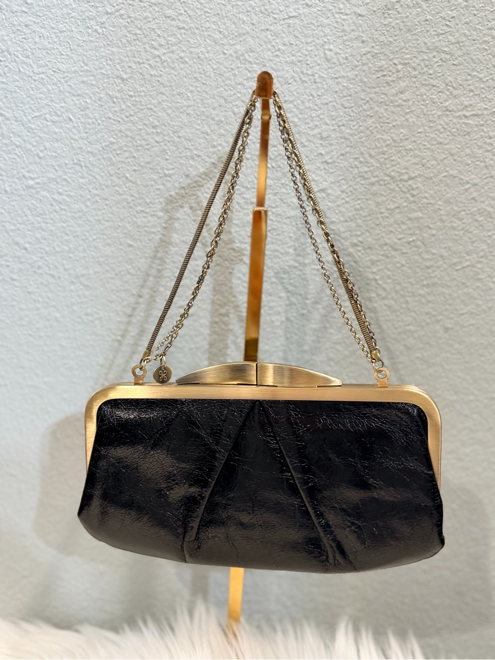 HOBO Black Clutch with Gold Frame and double Chain